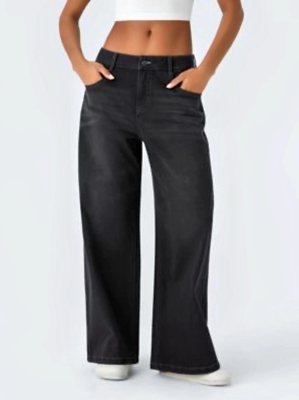 Halara Flex Low Rise Zipper Pockets Washed Baggy Wide Leg Casual Jeans